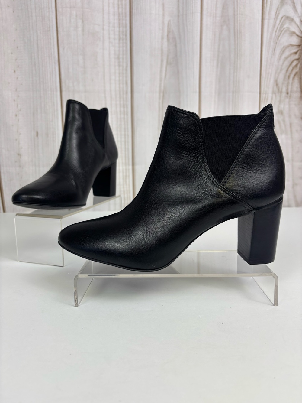 San Marina French Designer Leather Chunky Chic Y2K Ankle Bootie Black Size 39/8